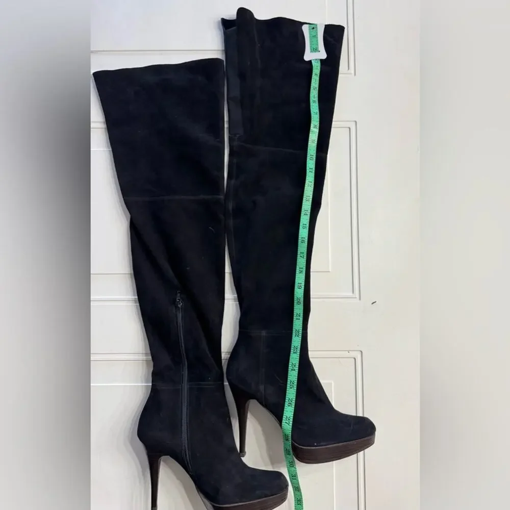 Stuart Weitzman Black Over The Knee Thigh High Suede Leather Boots Size 8